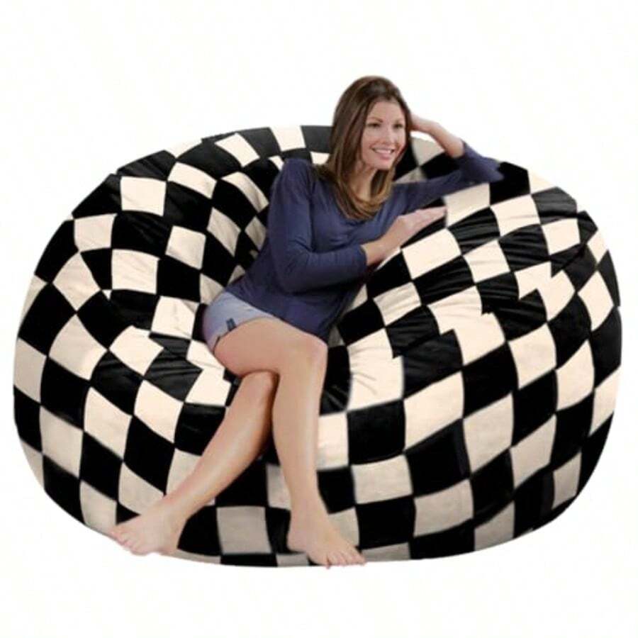 Funda para silla de puf suave y esponjosa de terciopelo holandés sin relleno solo cubierta cómoda funda de puf de 4 pies funda de sofá perezoso de gran tamaño (negro y blanco 4 - Negro Blanco - Ver 1