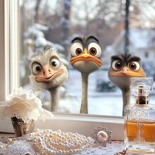 1pc Funny Big-Eyed Ostrich Window Sticker, Self-Adhesive Translucent Door/Window Decor, Whimsical Winter Animal Scene Sticker - Multicolor - View 5