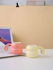 1pc Ceramic Latte Coffee Cup, High-Quality Cute Couple Water Mug, Rabbit Ear Design, Milk Malt Breakfast Cup, Creative 320ml Office Mug, Rustic Ceramic Cup - Multicolor - View 8