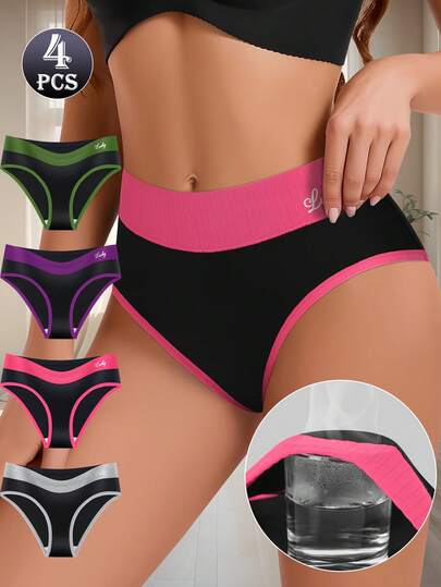 QUASTI 4 piezas de bragas clásicas de mujer con triángulo de color contrastante, tela cómoda, transpirable y que se ajusta a la curva, opción de regalo ideal
