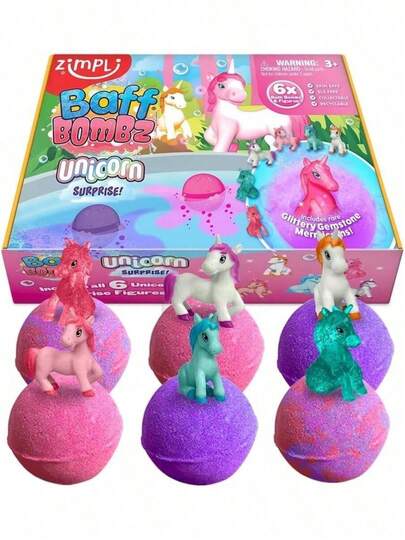 Zimpli Kids 6 Bombas De BañO Sorpresa Unicornio Grandes 100G, ¡6 Juguetes Sorpresa Unicornio En Su Interior!Regalos De Navidad Y CumpleañOs Para NiñOs, Juguetes De BañEra Para NiñOs Y NiñAs