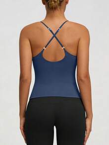 NcmRyu 1件装 女士时尚弹力可调节交叉绑带露背运动背心