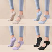 5 pares de calcetines multicolor para mujer, de unicolor, de tela de punto transpirable, con suela antideslizante, estilo INS, adecuados para deportes, yoga, baile, pilates de interior, fitness en el piso, regalo, otoño - Multicolor - Ver 11