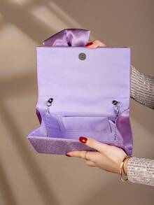 Satin Butterfly Shaped Clutch Bag, Evening Party Bag - Purple - View 6
