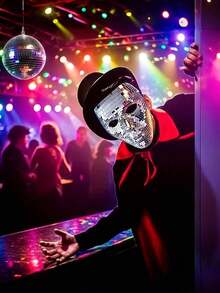 1个反光迪斯科球马赛克面具，闪亮舞会面具 - 成人服装舞会面具，适用于狂欢节、独立日派对、万圣节、生日派对、节日庆典、时尚伪装角色扮演面具 - 銀色 - 查看 3