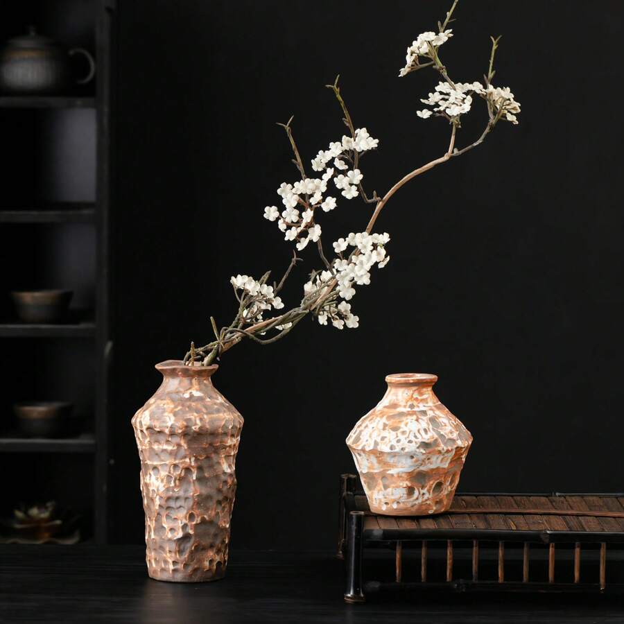 Maceta de cerámica rústica hecha a mano, pequeño jarrón para plantas hidropónicas, decoración del hogar estilo japonés, soporte antiguo para flores, exhibición de ceremonia del té - Multicolor - Ver 1