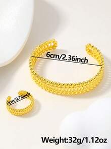 2件套复古18K镀金铜手镯和戒指套装，中东迪拜新娘首饰 - 金黃色 - 查看 8