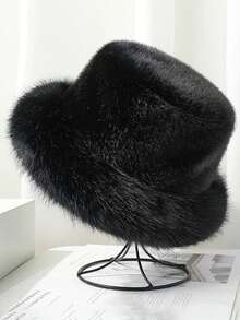 1pc Retro Faux Fur Bucket Hat, Thick Warm Versatile Women Winter Hat - Multicolor - View 16