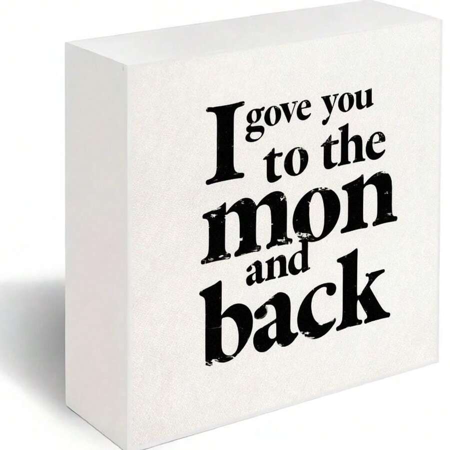 Vintage Artistic White Decorative Wooden Box With Distressed 'I Gave You To The Moon And Back' Text - Perfect Valentine's Day & Birthday Gift For Loved Ones, Minimalist Handwritten-Style Design With Subtle Shadow - White - View 1