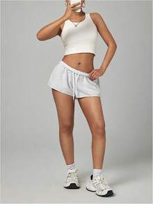 Women's Elastic Drawstring Waist Shorts Low Rise Running Sweat Shorts Micro BottomsA Valentine's Day RLBT - 白色 - 查看 3