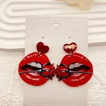 A Pair Of Exaggerated Red Lip Rose Acrylic Earrings, Valentine's Day Exaggerated Earrings, Fashionista Exaggerated European And American Passionate Earrings, Suitable For Ladies To Wear On Festivals - Exaggerated Red Lip Earrings - View 1