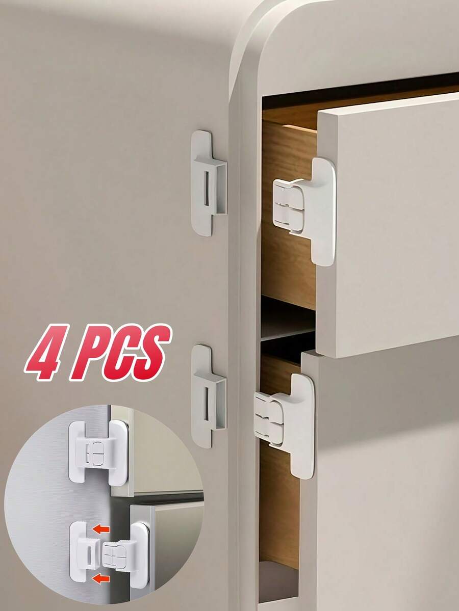 4 White Refrigerator Locks, Water Dispenser/Drawer Cabinet Locks - White - View 1