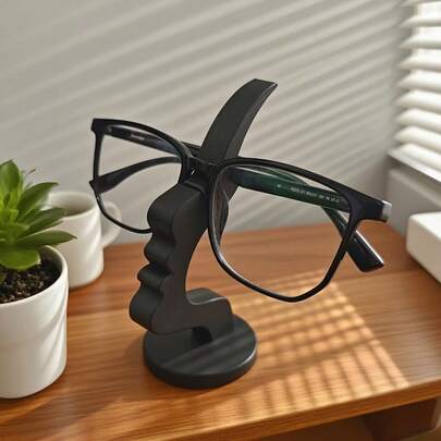 1pc Artistic Curved Eyeglasses Display Stand, Unique Minimalist Black Design, Storage Solution, Enhances Desk, Bedside, Office, Home Decor, Gift