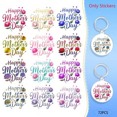 72 piezas Llaveros con pegatinas de flores de colores para el Día de la Madre - Transferencia UV DTF, resistente al agua, calcomanías para manualidades DIY, vidrio y superficies lisas, para accesorios de manualidades y decoraciones, regalo del Día de la Madre