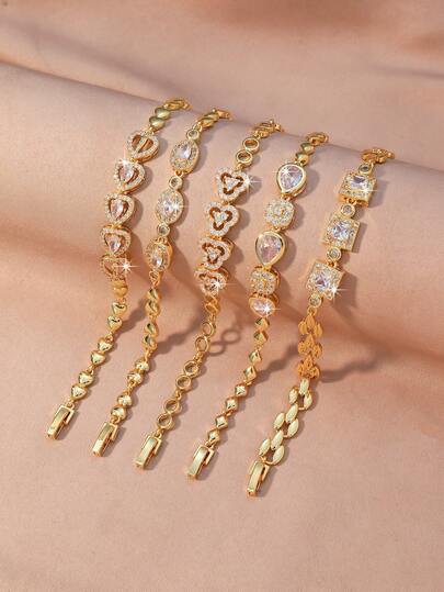 1pc Gold Heart Rhinestone Bracelet - Sweetly Sparkling Everyday Jewelry