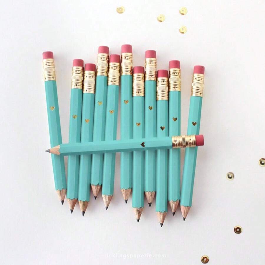 24支装金箔爱心蓝绿色迷你铅笔 // 新娘送礼会游戏铅笔、迷你铅笔、高尔夫铅笔、送礼会回礼、蓝色铅笔、婚礼 - Teal - 查看 1