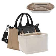 Purse Organizer Insert For  Le Pliage L Tote Bag Felt Lightweight Long Champ Large Tote Divider Shaper With Cup Holder Zipper Bags Inner Linner With 8 Deepened Pockets L/Beige - Màu be - Xem 15