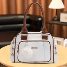 Women's Travel Bag, Lightweight, Small, With Multiple Pockets, Portable, Messenger Style, Large Capacity, For Daily Commutes, Bowling. - white brown - View 2