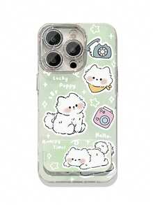1pc Cute Cartoon Dog Mirror Phone Case Compatible With IPhone 11/12/13/14/15/16/17 Pro Max - Green - View 3