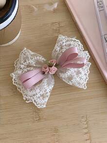 1个可爱丝带蝴蝶结发夹，柔美蕾丝花朵装饰发饰，适合青少年日常佩戴 - 彩色 - 查看 5