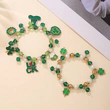 1 Pack St. Patrick's Day Green Hat Four-Leaf Clover Element Lucky Bracelet Irish Beer Festival Charm Bracelet Suitable For Party Banquet Wristband And Holiday Gift For Friends - 樣式2 - 查看 4