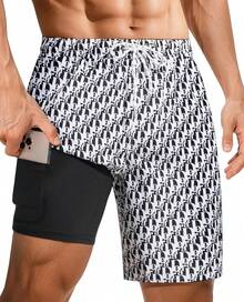 9inch Mens Swim Trunks: 2 In 1 With Compression Liner Stretch Quick Dry Drawstring Shark Pockets Beach Pool VacationA Valentine's Day HVGG - Impresión de letra - Ver 1