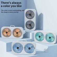 双头USB风扇，360°旋转扇叶，可壁挂或落地安装，可充电，适用于办公室、卧室、户外露营，1800mAh