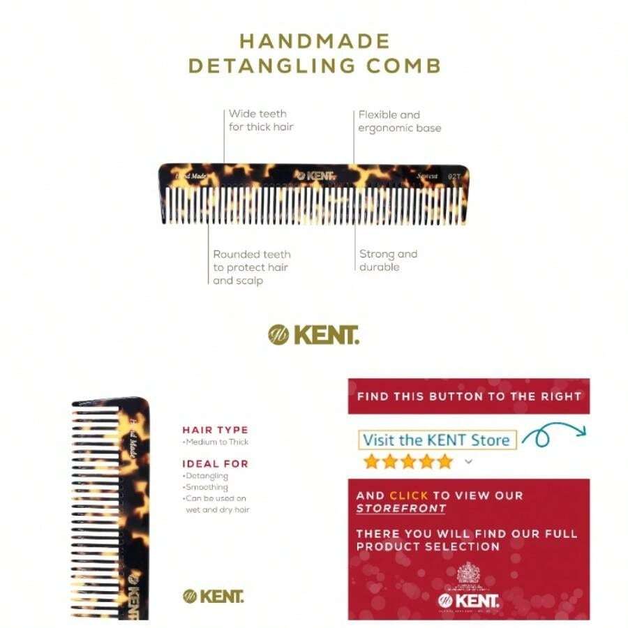 92T Tortoise Wide Tooth Detangler Combs Men And Women, Hair Comb Curly And Wavy Hair And Wet Or Dry, Large Wide Tooth Dressing Comb, Handmade, Saw - Cut, Hand Polished, Made In - 1 Pack + Yellow Tokyo - View 1