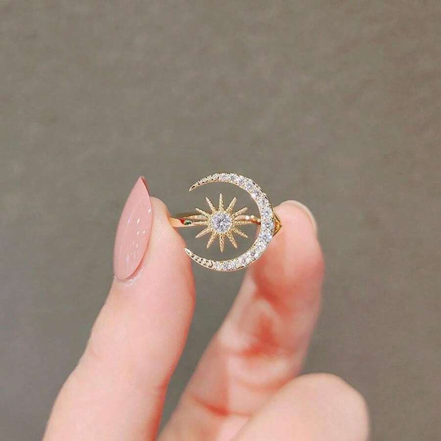 Luxury Synthetic  Moon Sun Opening Ladies Adjustable Ring Simple Fashion Ring - 金 - 查看 1