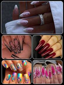 144pcs/Box Colorful Clear Long Coffin Oval Shape Nail Art Extension Forms Full Cover Extended Nail Mold For Poly Gel Acrylic Nail Art Includes In 12 Sizes Scale And U-Shaped Tips For Extension DIY Artificial False Nail Tips