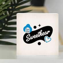 Whimsical Retro Sweetheart Heart Decorative Wooden Box - Textured Beige Surface With White Cursive 'Sweethear' & Blue Cloud-House, Heart Accents - Perfect Valentine's Day, Birthday Gift For Romantic Couples, Sweethearts - White - View 3