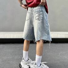 Y2K Baggy Jeans Shorts Wide Leg Washed Shorts Grunge Ripped Bermuda Jorts Hop StreetwearA Valentine's Day WGZU - Xanh-3 - Xem 3