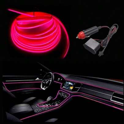 MaxLax El Wire Pink Interior Car LED Strip Lights, 10m Neon Wire 12V With Fuse Protection For Automotive Car Interior Decoration With 6mm Sewing Edge