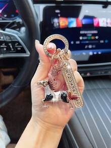 1pc Alloy Drip Oil Rhinestone Horse Shaped Phone Number Plate Car Key Chain - Horse - View 3