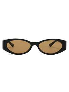1 par de gafas de mujer con montura ovalada de PC negra, estilo retro minimalista, de moda para la calle y vacaciones - Negro brillante - Ver 3