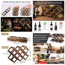 Wooden Wine Rack, Foldable Wine Storage Organizer 10 Slot Foldable Wine Rack Table Standing Bottle Racks Foldable Wine Shelves Home Kitchen Bar Cabinets - Brown - View 1
