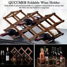 Wooden Wine Rack, Foldable Wine Storage Organizer 10 Slot Foldable Wine Rack Table Standing Bottle Racks Foldable Wine Shelves Home Kitchen Bar Cabinets - Brown - View 7