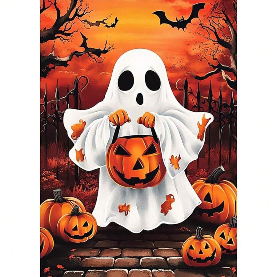 GHHKUD Diamond Painting Kits Halloween Ghost For Adults, DIY 5D Pumpkin Diamond Painting, Full Drill Diamond Art Kits Art Pictures For Relaxation Gifts Home Wall Decor 30x40cm - Ghost - 查看 1