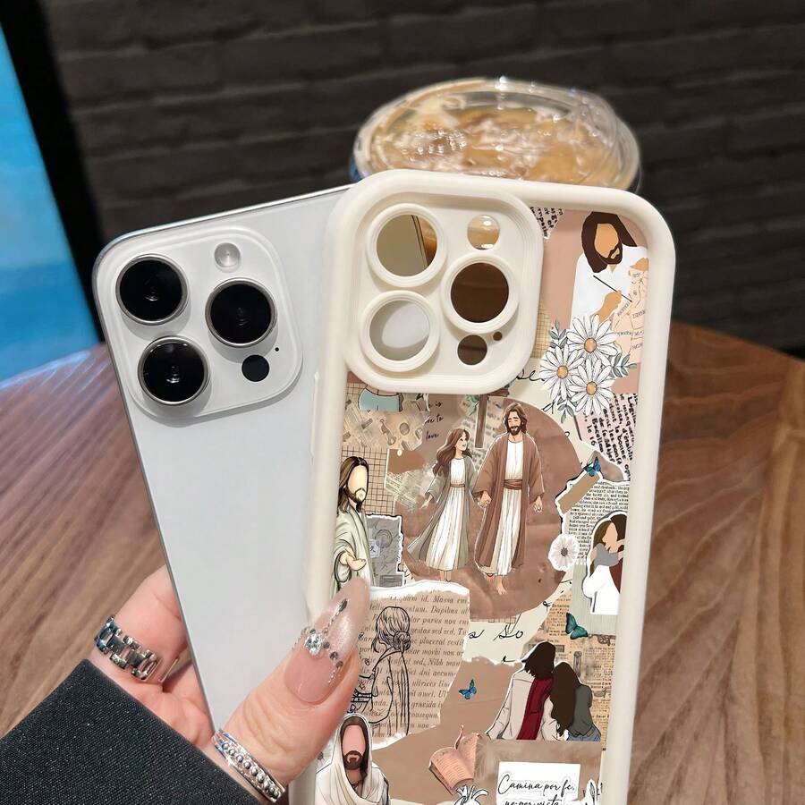 Funda para teléfono con diseño de ilustraciones religiosas y mensajes inspiradores. Compatible con fundas para teléfonos , 17, 16 Pro Max, 15 Pro Max, 13 y 12. Fabricada en TPU, ofrece protección contra golpes y caídas. Un regalo ideal para familias, amigos, parejas, novios/novias y para celebraciones especiales. - Blanco - Ver 1