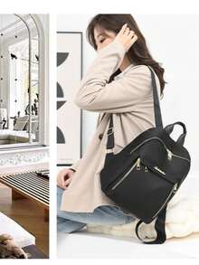 1pc Women's Fashion Backpack, Large Capacity Casual Travel Backpack, Unisex Student Backpack, Solid Color Zipper Pocket Backpack, Travel Daily Bag, Women's Casual Student Backpack, Outdoor Leisure Backpack - Black - View 3