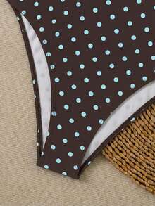 女士性感波点扭结不对称露背纱笼两件式连体泳衣，度假沙滩装，夏季 - 棕色 - 查看 5