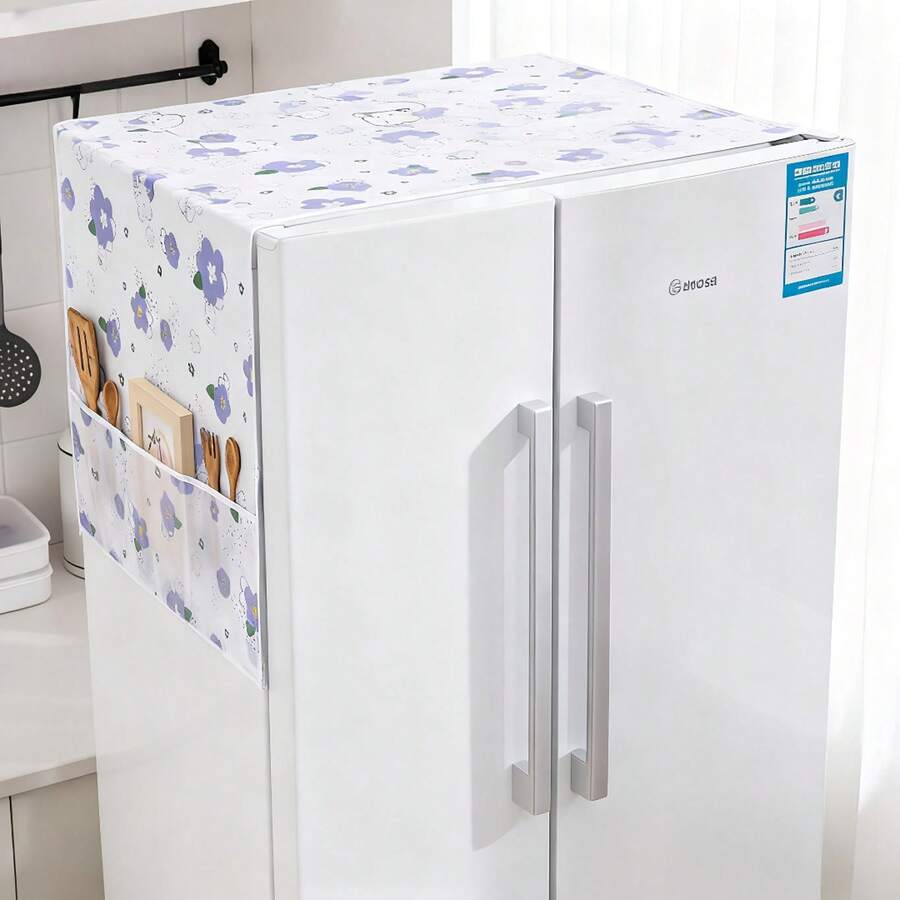 1件装花卉图案冰箱防尘罩，防水防油冰箱罩