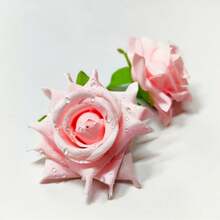 1朵露珠滴落花头，2.36英寸，五角玫瑰人造花，适合DIY家居装饰、婚礼装饰和新娘发饰（可多件购买） - 彩色 - 查看 9