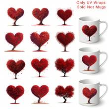 12pcs Types Of Heart Tree Stickers Valentine'S Day Themed Rub Ons UV DTF Transfer Stickers, With Vibrant Heart Tree Designs Art Stickers, Suitable For, Cups, Bottles DIY Furniture, Glass, Glassware, Bottles And Crafts (No Mug Included) - Multicolor - View 2