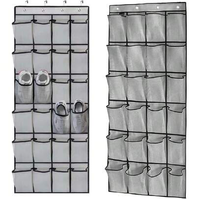Organizador de zapatos colgado sobre la puerta, Organizador colgante para guardar zapatos, Estante colgante con 24 bolsillos grand, 4 ganchos para puertas, Talla150 x 55 (Gris),40091600