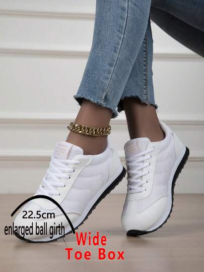 Women's Wide-Version Sneakers, Vintage Round-Toe Lace-Up Comfortable Running Shoes, Soft-Sole Design, Suitable For Leisure And Sports Activities, Breathable, Versatile, Summer Wide-Toe Shoes
