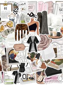 50张卡通梦幻可爱复古美学贴纸套装，水彩时尚ins风贴纸，防水贴纸，适用于水瓶、滑板、行李箱、笔记本电脑、汽车、主题派对用品 - W - 查看 2