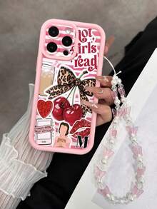 Cherry Painted Groove Pink Additional Bracelet Thick Precision Hole Simple Anti-Drop Thick Phone Protective Case Printed Compatible With IPhone 17/17 Pro Max/ 16/ 16 Pro/ 16 Pro Max/ 16 Plus 15 XR /7/8 15 Pro Max/12 Pro Max/13 Pro Max/14 Pro Max 13 14 11 12p 14 Women P11 Soft Shell P12 Anti-Drop XS.XR /78P.78GES2 Compatible With Redmi Phone Case - Multicolor - View 1