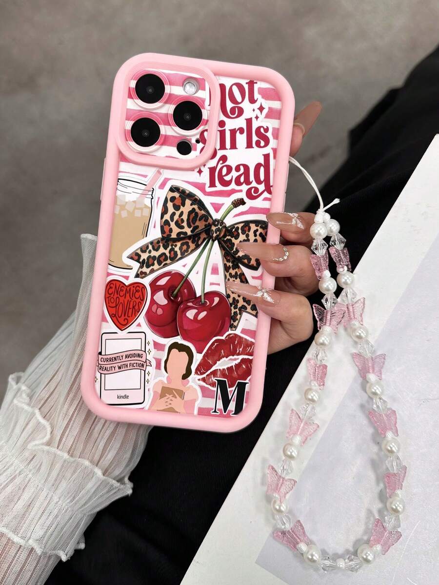 Cherry Painted Groove Pink Additional Bracelet Thick Precision Hole Simple Anti-Drop Thick Phone Protective Case Printed Compatible With IPhone 17/17 Pro Max/ 16/ 16 Pro/ 16 Pro Max/ 16 Plus 15 XR /7/8 15 Pro Max/12 Pro Max/13 Pro Max/14 Pro Max 13 14 11 12p 14 Women P11 Soft Shell P12 Anti-Drop XS.XR /78P.78GES2 Compatible With Redmi Phone Case - Multicolor - View 1