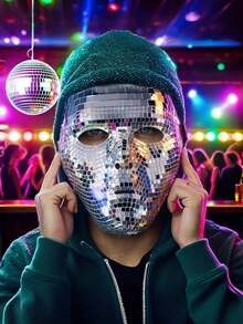 1个反光迪斯科球马赛克面具，闪亮舞会面具 - 成人服装舞会面具，适用于狂欢节、独立日派对、万圣节、生日派对、节日庆典、时尚伪装角色扮演面具 - 銀色 - 查看 4